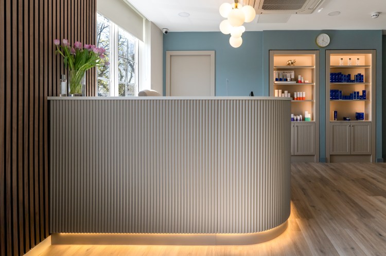 stylish reception area at The Chiswick Clinic aesthetics clinic